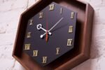 Mid-Century American Modern Walnut Hexagon Wall Clock - Image 4