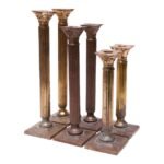 Set of Six Vintage Patinated Brass Candlesticks