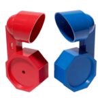 Pair of Postmodern Red and Blue Adjustable Table Lamps by Reiley Moustakas