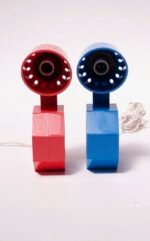 Pair of Postmodern Red and Blue Adjustable Table Lamps by Reiley Moustakas - Image 2