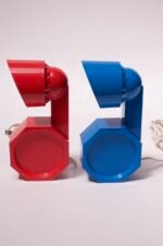 Pair of Postmodern Red and Blue Adjustable Table Lamps by Reiley Moustakas - Image 3
