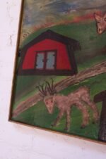 Outsider Art "Deer and Houses" Oil on Panel Landscape by Bruno Del Favero - Image 5