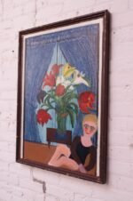 Outsider Art "Girl with Floral Arrangement" Acrylic on Panel by Bruno Del Favero - Image 3