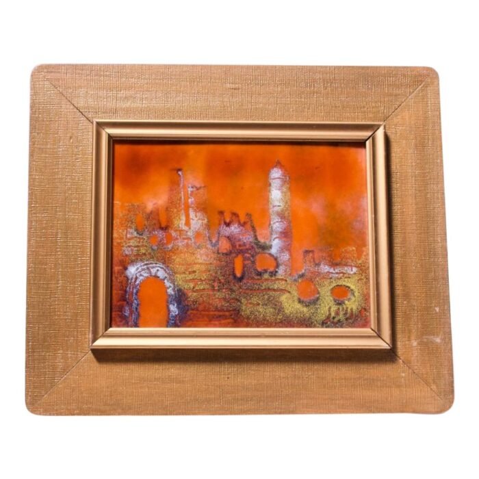 Mid-Century Israeli Enamel on Copper Cityscape