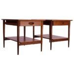 Pair of Heritage Henredon Single Drawer Walnut Side Tables