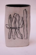 1976 Studio Stoneware Black and White Abstract Floral Vase Signed Pollack - Image 5