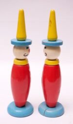 Pair of Vintage French Painted Wooden "Clown" Skittles - Image 2