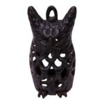 Vintage Cast Iron Tall Owl Lantern / Votive Holder