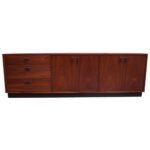 Midcentury American Modern Walnut Credenza With Ebonized Plinth Base