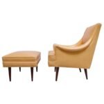 Leather and Walnut Milo Baughman for James Inc. Lounge Chair and Ottoman