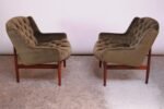 Pair of Jens Risom Model 2137 Walnut "Floating" Lounge Chairs in Olive Velvet - Image 13