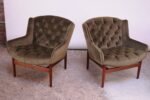 Pair of Jens Risom Model 2137 Walnut "Floating" Lounge Chairs in Olive Velvet - Image 8
