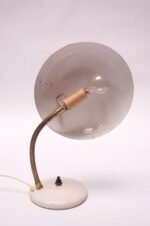 Petite Dutch Modern White Metal and Brass Gooseneck Table Lamp - Image 5