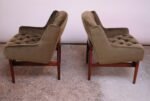 Pair of Jens Risom Model 2137 Walnut "Floating" Lounge Chairs in Olive Velvet - Image 11