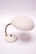 Petite Dutch Modern White Metal and Brass Gooseneck Table Lamp - Image 3