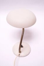 Petite Dutch Modern White Metal and Brass Gooseneck Table Lamp - Image 7