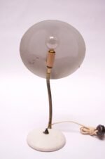 Petite Dutch Modern White Metal and Brass Gooseneck Table Lamp - Image 6