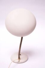 Petite Dutch Modern White Metal and Brass Gooseneck Table Lamp - Image 8