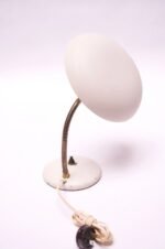 Petite Dutch Modern White Metal and Brass Gooseneck Table Lamp - Image 9