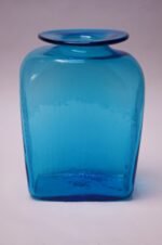 Large Blenko Blown Glass Turquoise Asymmetrical "Ribbed" Vase - Image 6