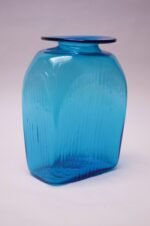 Large Blenko Blown Glass Turquoise Asymmetrical "Ribbed" Vase - Image 4