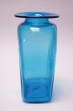Large Blenko Blown Glass Turquoise Asymmetrical "Ribbed" Vase - Image 3
