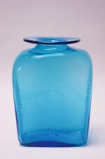 Large Blenko Blown Glass Turquoise Asymmetrical "Ribbed" Vase - Image 2