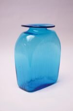 Large Blenko Blown Glass Turquoise Asymmetrical "Ribbed" Vase - Image 5