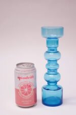 Scandinavian Modern Turquoise Blown Glass Hooped Vase - Image 3