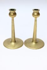 Pair of Petite Mid-Century Modern Turned Brass Candlesticks after Jarvie - Image 4