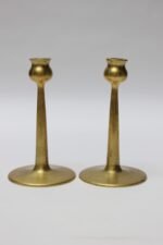 Pair of Petite Mid-Century Modern Turned Brass Candlesticks after Jarvie - Image 3