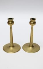 Pair of Petite Mid-Century Modern Turned Brass Candlesticks after Jarvie - Image 2