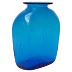 Large Turquoise Blown Glass Asymmetrical "Ribbed" Vase by Blenko