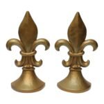 Pair of Vintage Gilded Cast Iron Fleur De Lys Sculptures