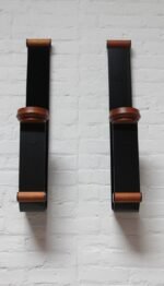 Large Vintage Black Acrylic and Teak Candle Scones - Image 3