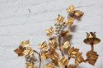 Set of Vintage Italian Gilt Tole Grapeleaf Sconces / Candleholders - Image 4