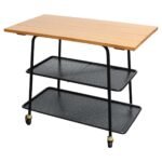 Vintage Steel and Maple Three-Tier Bar Cart / Tea Trolley