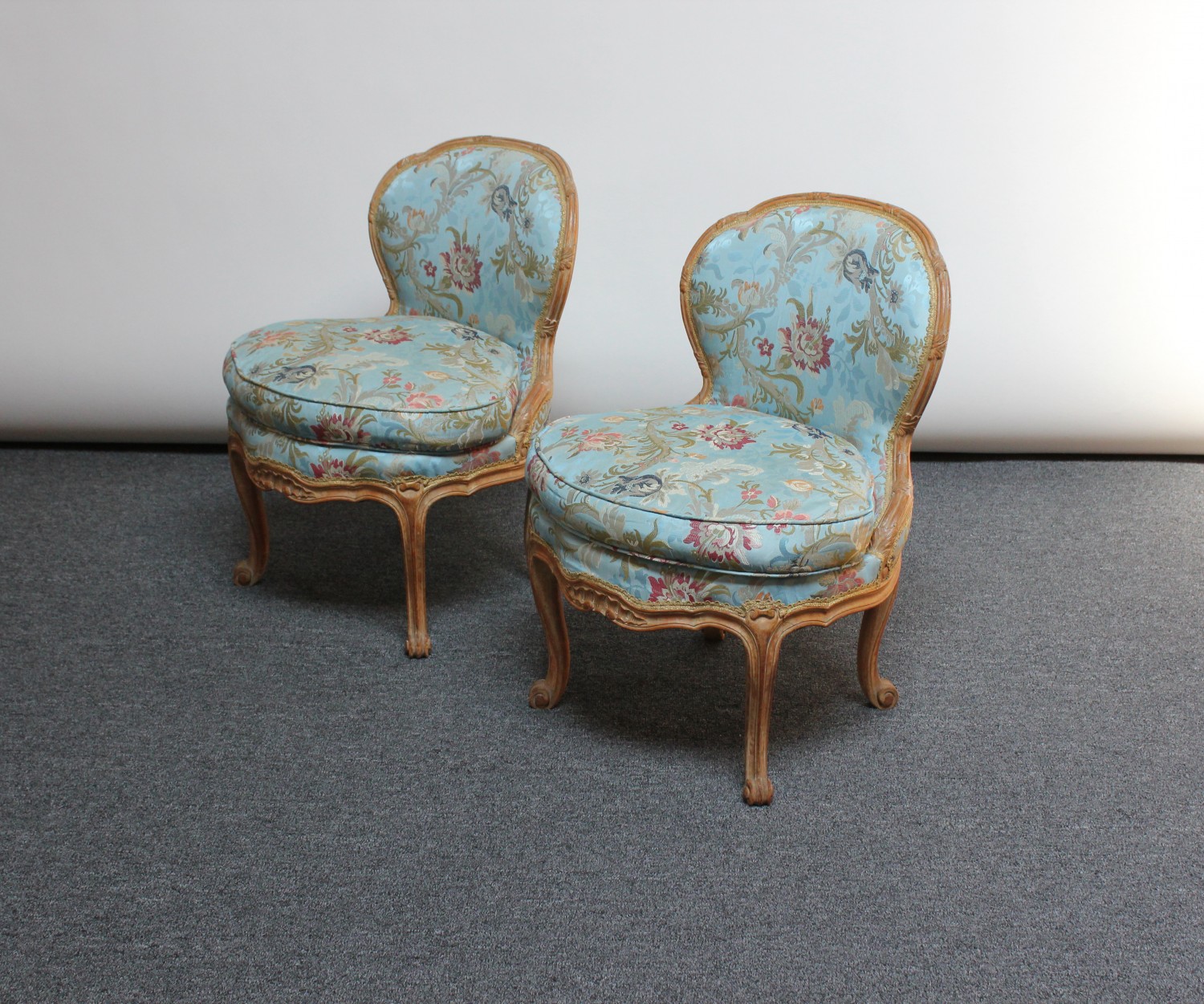 Pair of Diminutive French Louis XV Rococo Boudoir Slipper Chairs