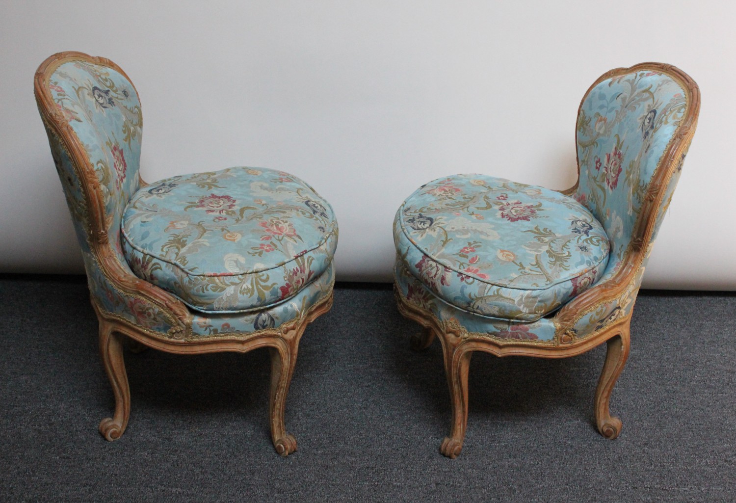 Pair of Diminutive French Louis XV Rococo Boudoir Slipper Chairs