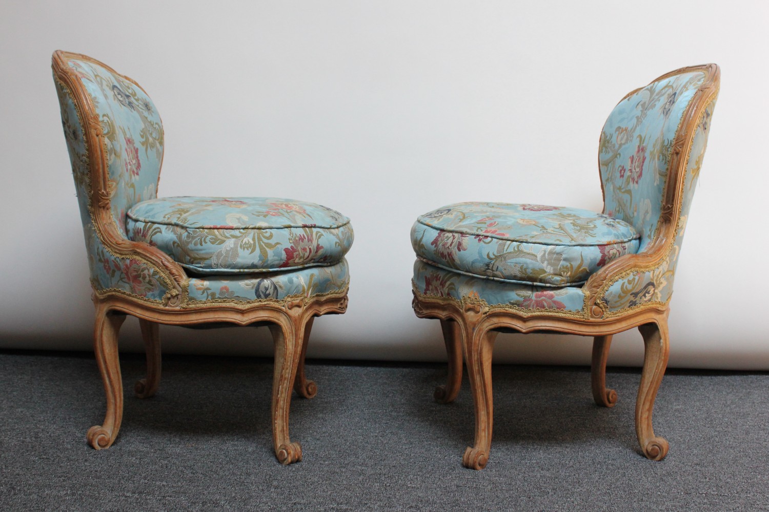 Pair of Diminutive French Louis XV Rococo Boudoir Slipper Chairs