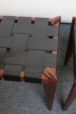 Set of Three Leather and Solid Stained Teak Stools by Edmond Spence - Image 17