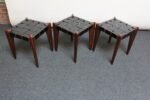 Set of Three Leather and Solid Stained Teak Stools by Edmond Spence - Image 3