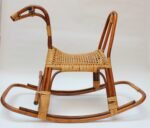 Mid-Century Italian Modern Bamboo and Rattan Rocking Horse Attributed to Albini - Image 3
