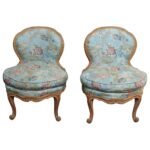Pair of Diminutive French Louis XV Rococo Boudoir Slipper Chairs