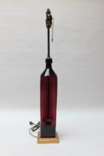 Vintage Blown Amethyst Glass Table Lamp with Enameled Metal Double Socket - Image 2