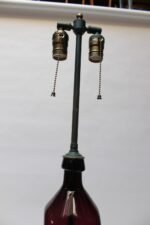 Vintage Blown Amethyst Glass Table Lamp with Enameled Metal Double Socket - Image 5