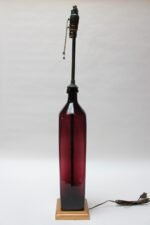 Vintage Blown Amethyst Glass Table Lamp with Enameled Metal Double Socket - Image 3