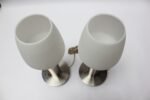 Pair of Mid-Century Brushed Aluminum Table Lamps with Frosted Glass Shades - Image 4