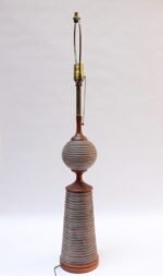 Scandinavian Modernist Sculptural Teak and Ceramic Table Lamp - Image 2