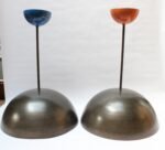 Set of Three Modernist Blackened Steel Three Fixture Dome Pendant Lights - Image 3